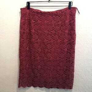 Sade New York Lace Pencil Skirt Size L Dark Terracotta Scalloped Hem Lined